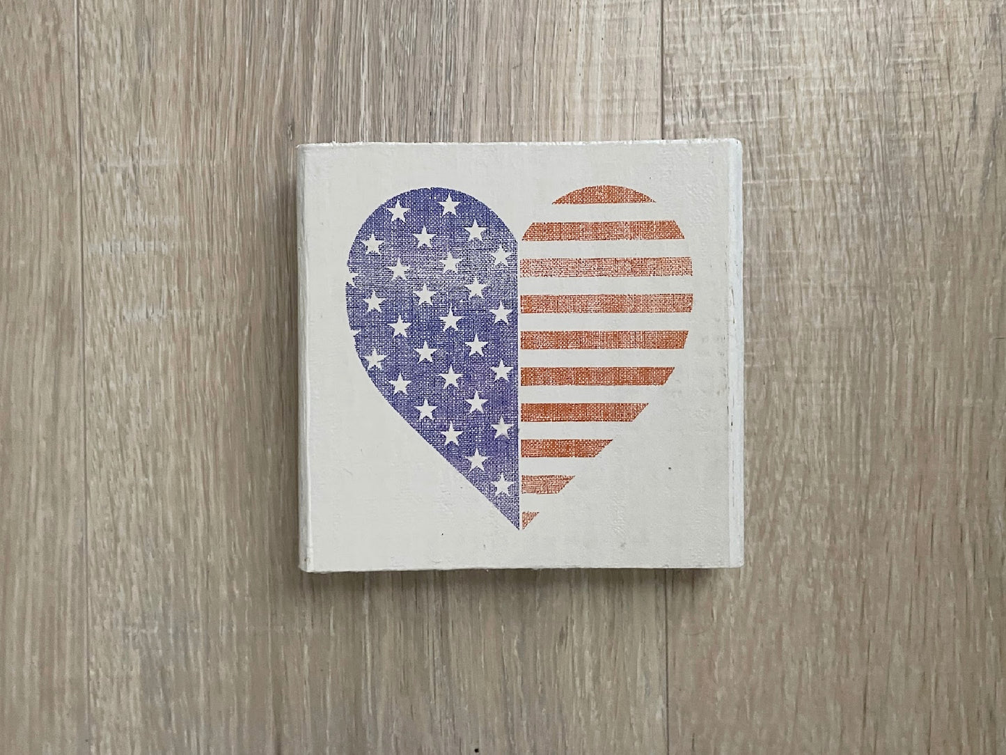 Patriotic Wood Block Sign, Tier Tray Shelf Sitter, American Flag Heart