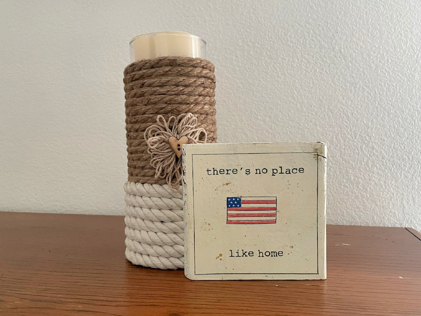 Patriotic Wood Block Sign, Tier Tray Shelf Sitter American Flag Home Decor