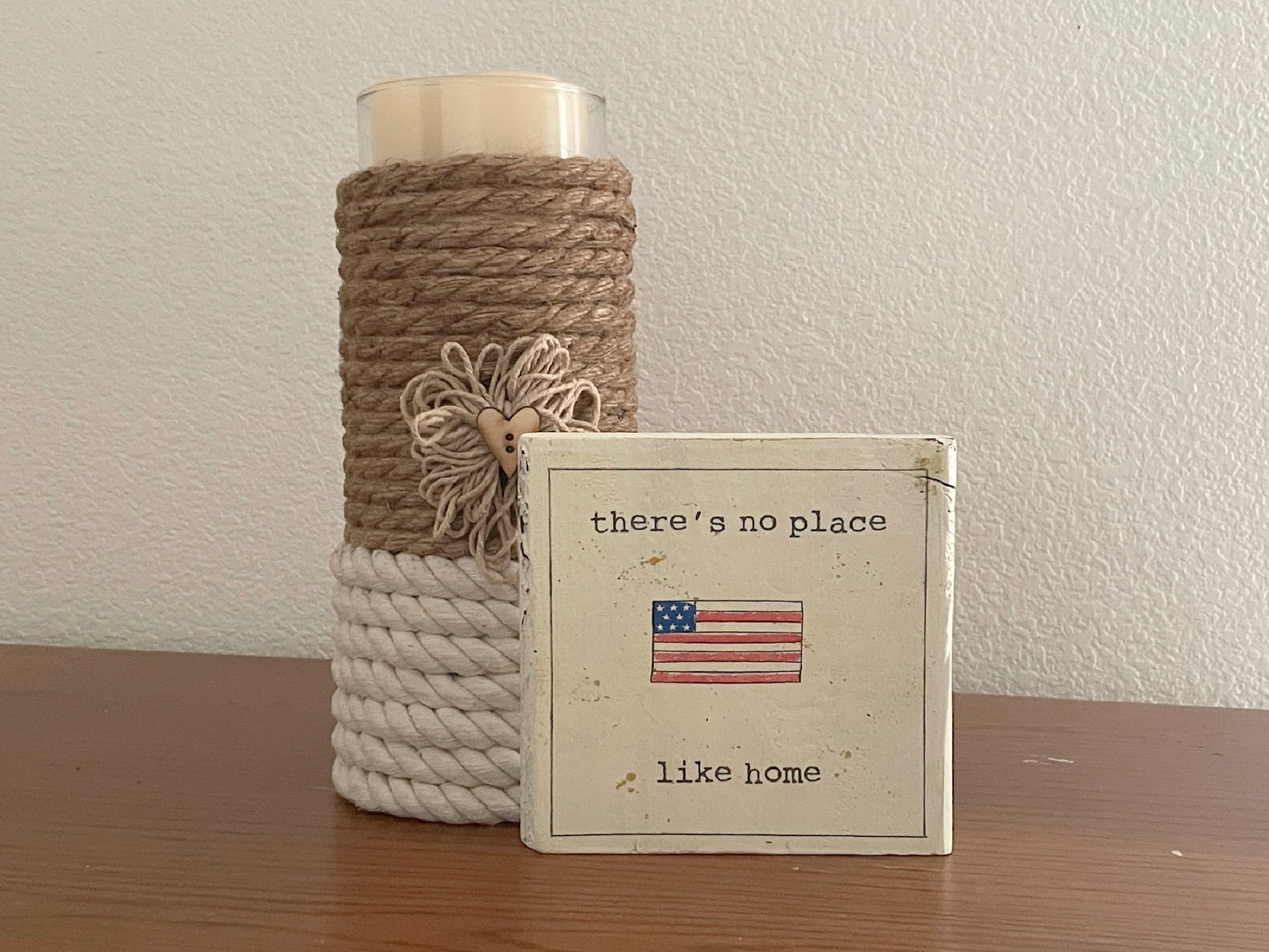 Patriotic Wood Block Sign, Tier Tray Shelf Sitter American Flag Home Decor