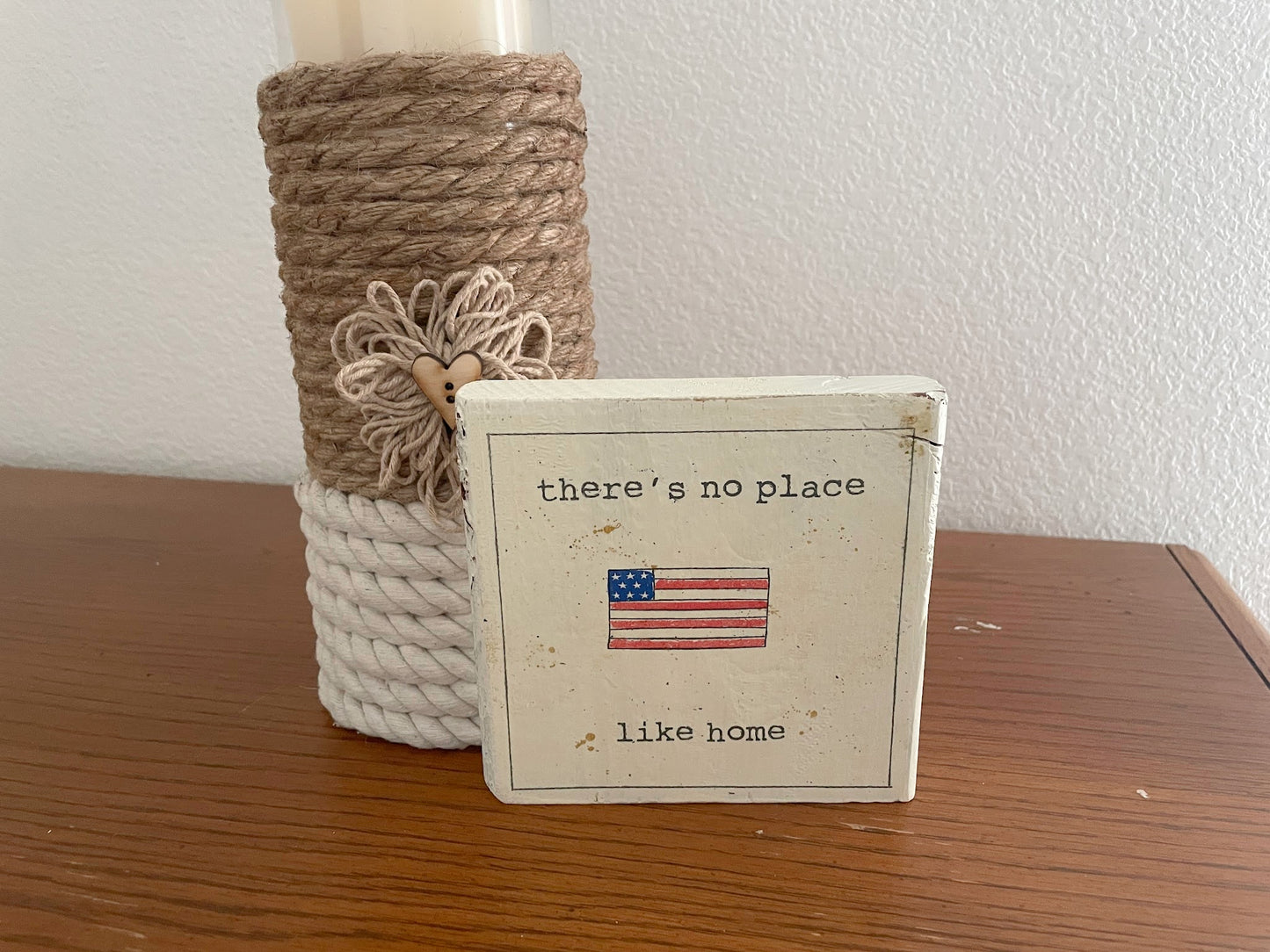 Patriotic Wood Block Sign, Tier Tray Shelf Sitter American Flag Home Decor
