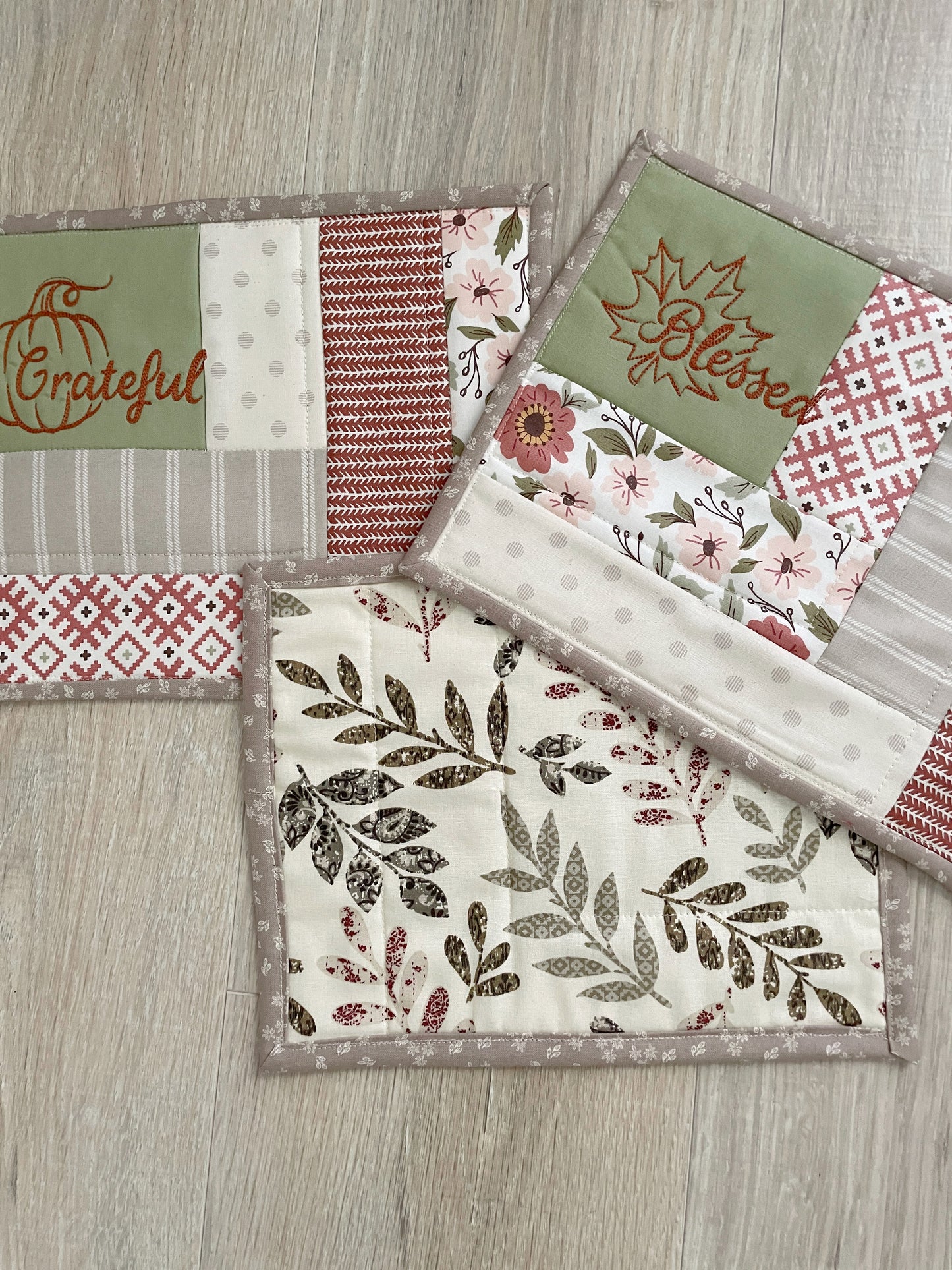 Quilted Neutral Fall Mug Rug/ Coasters, Choose Your Design
