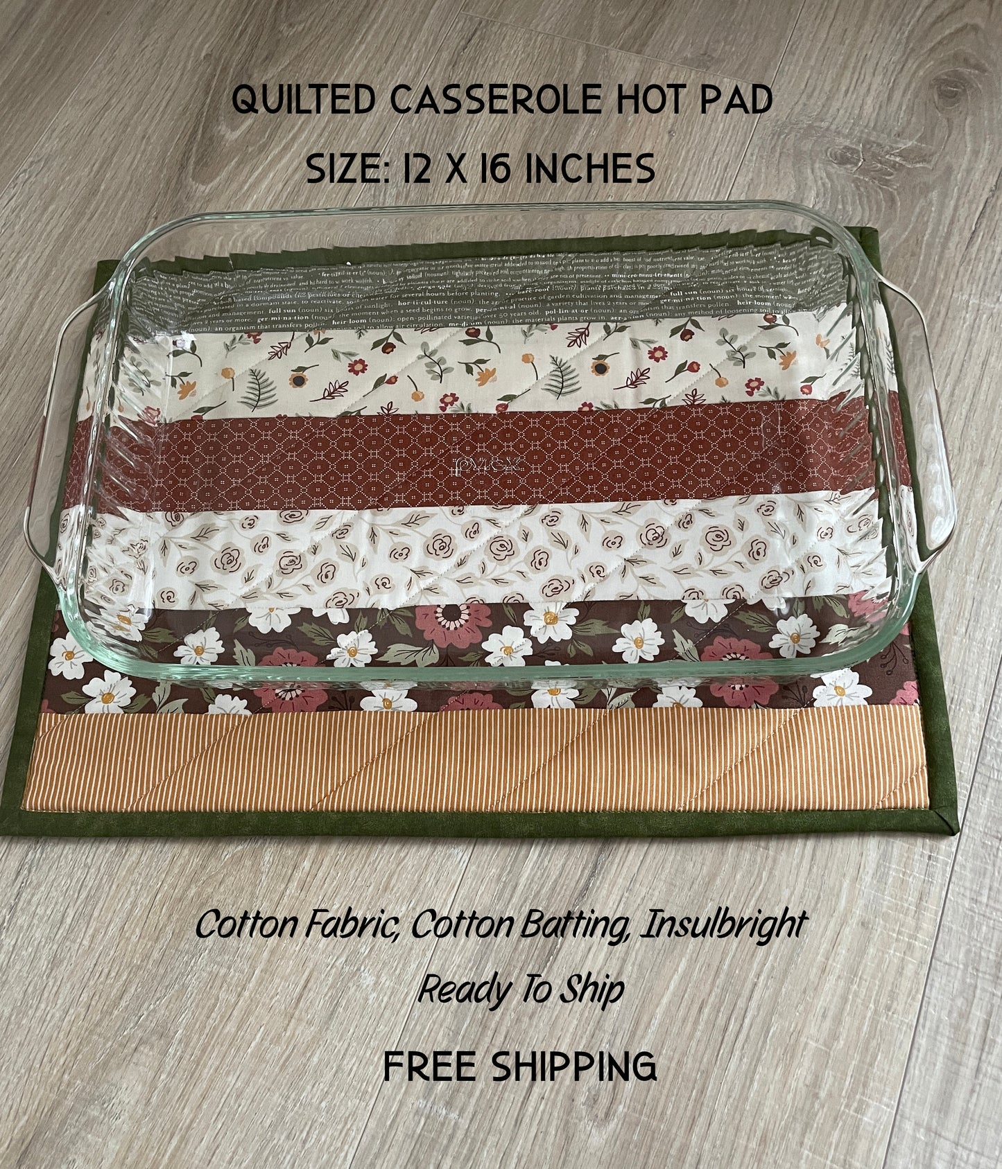Handmade Quilted Casserole Hot Pad, Scrappy Oversized Fall Kitchen Potholder