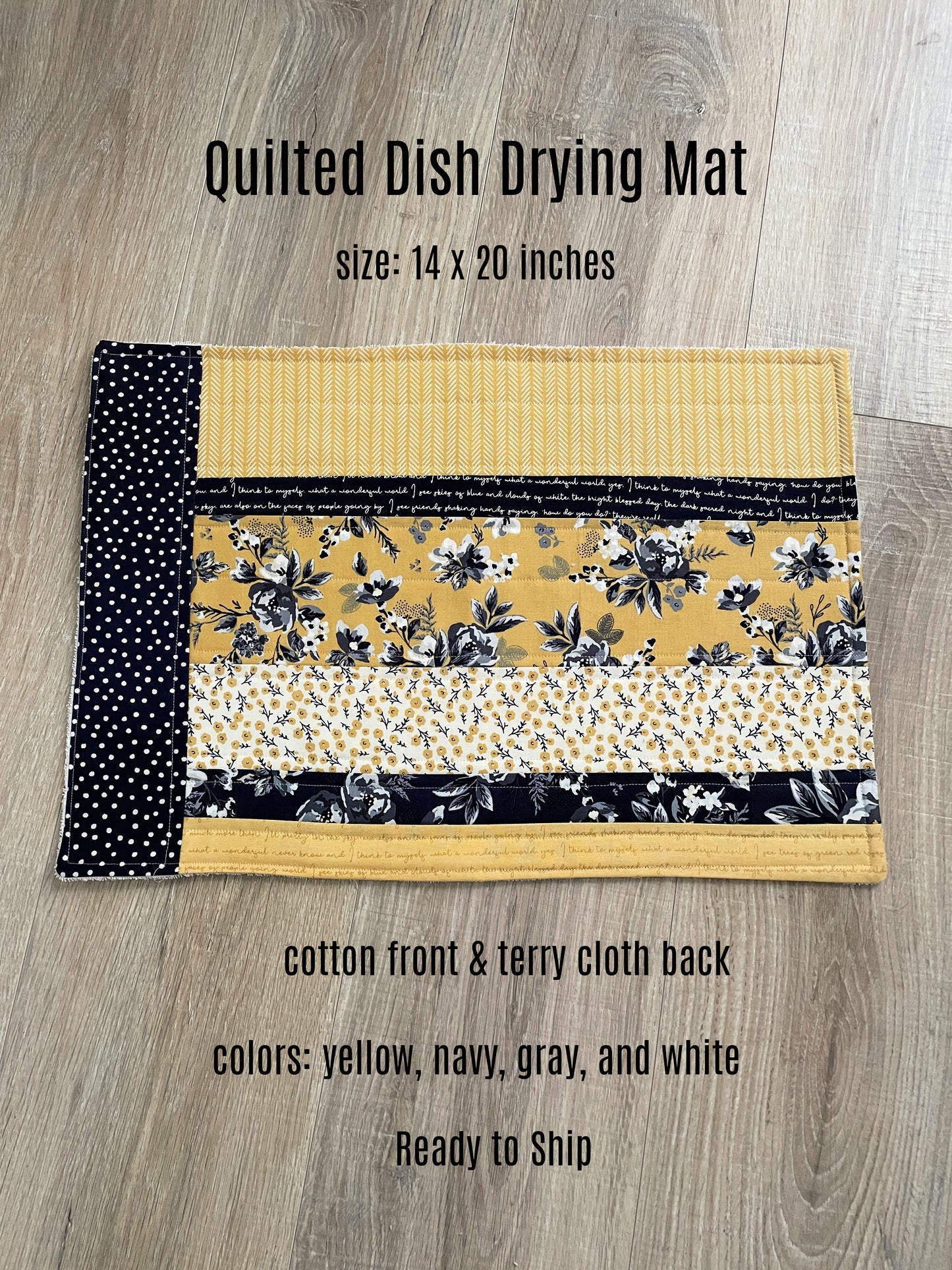 Dish Drying Mat - Navy and Yellow Farmhouse Decor