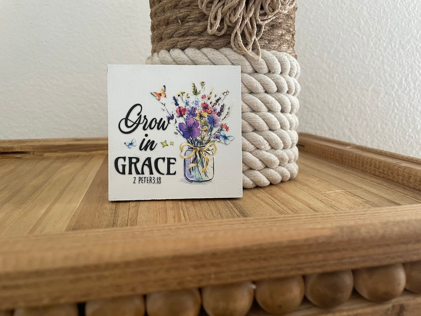 Christian Tiered Tray Decor, Religious Mini Wooden Signs