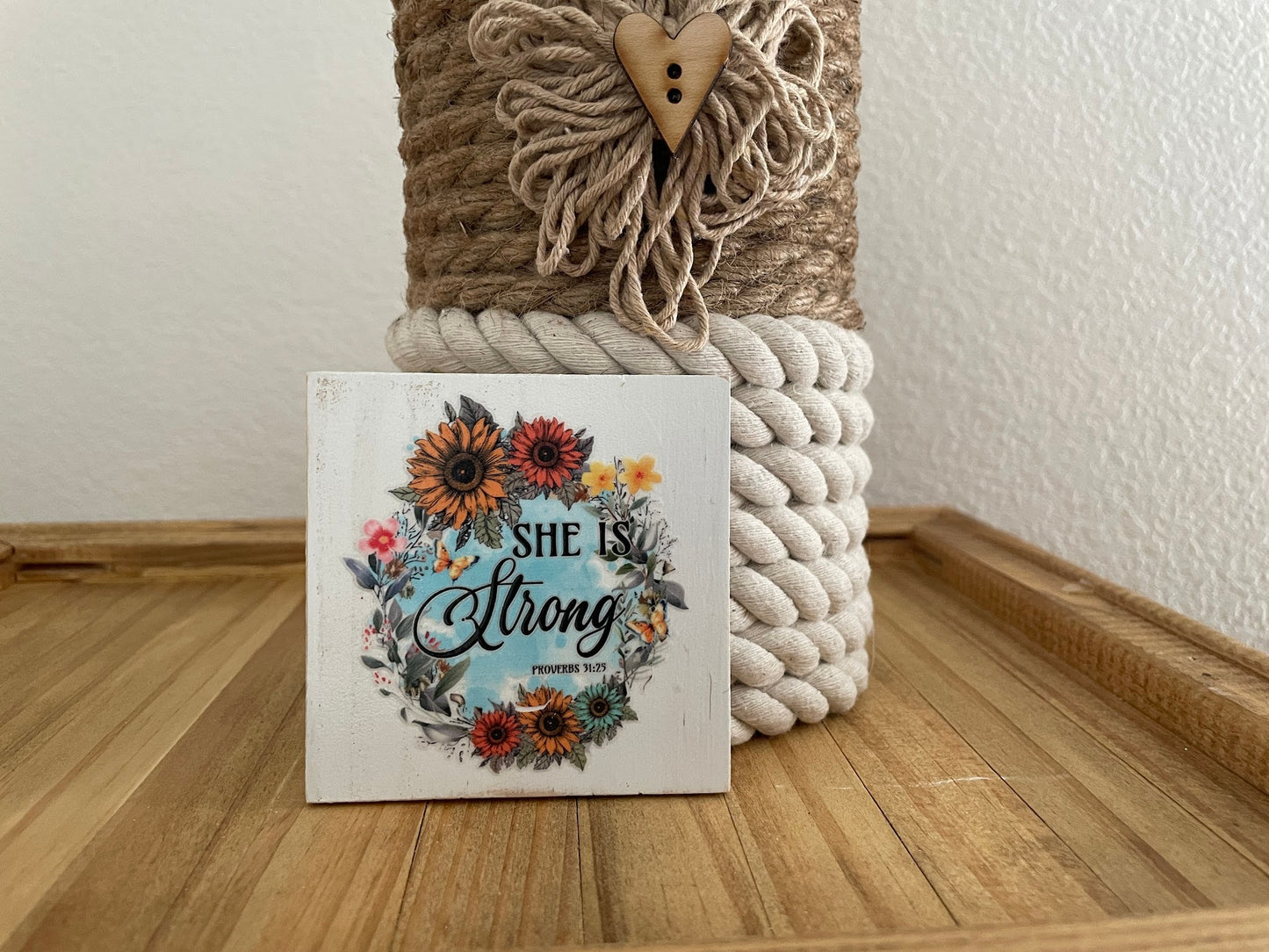 Christian Tiered Tray Decor, Religious Mini Wooden Signs