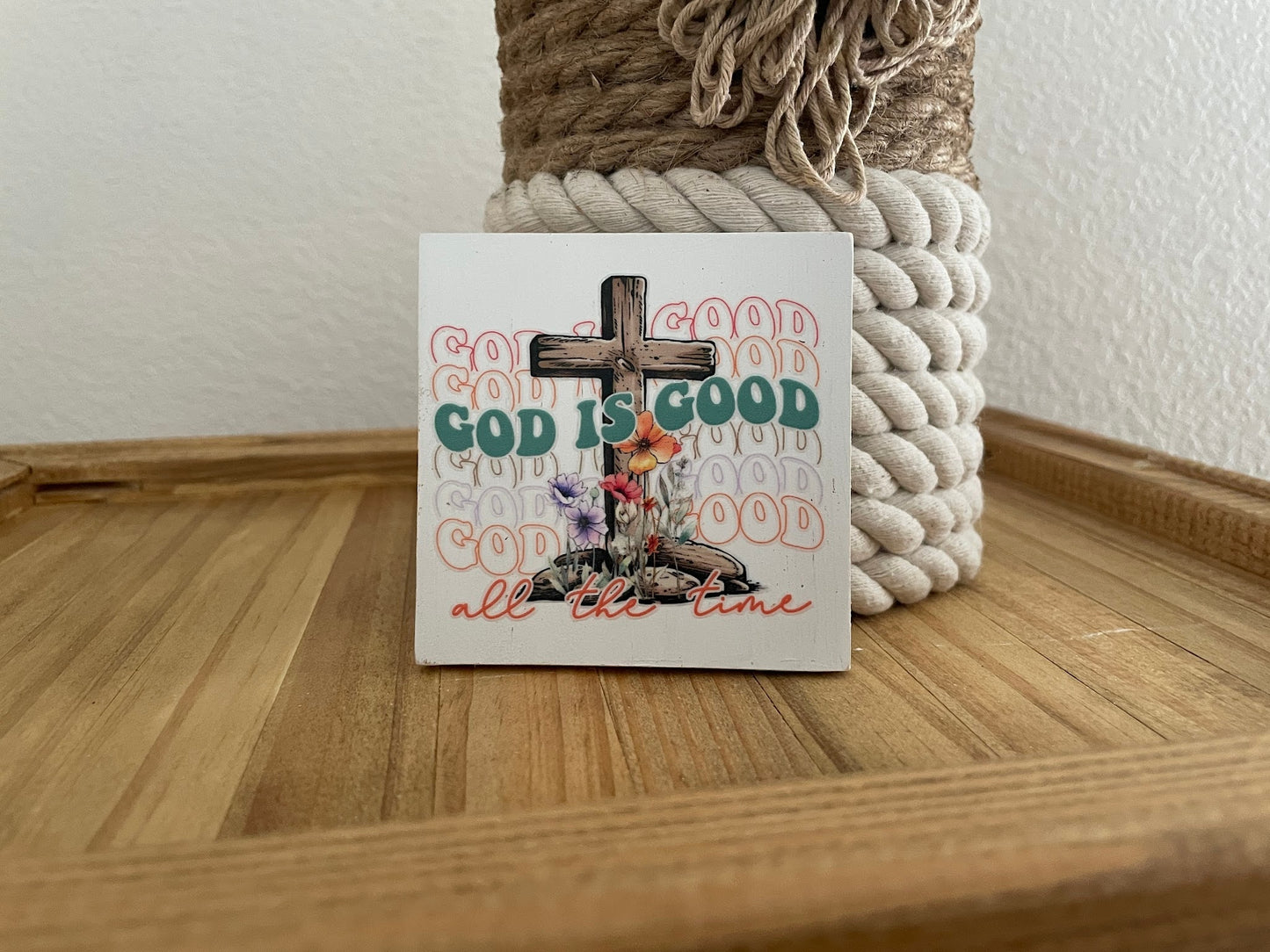 Christian Tiered Tray Decor, Religious Mini Wooden Signs