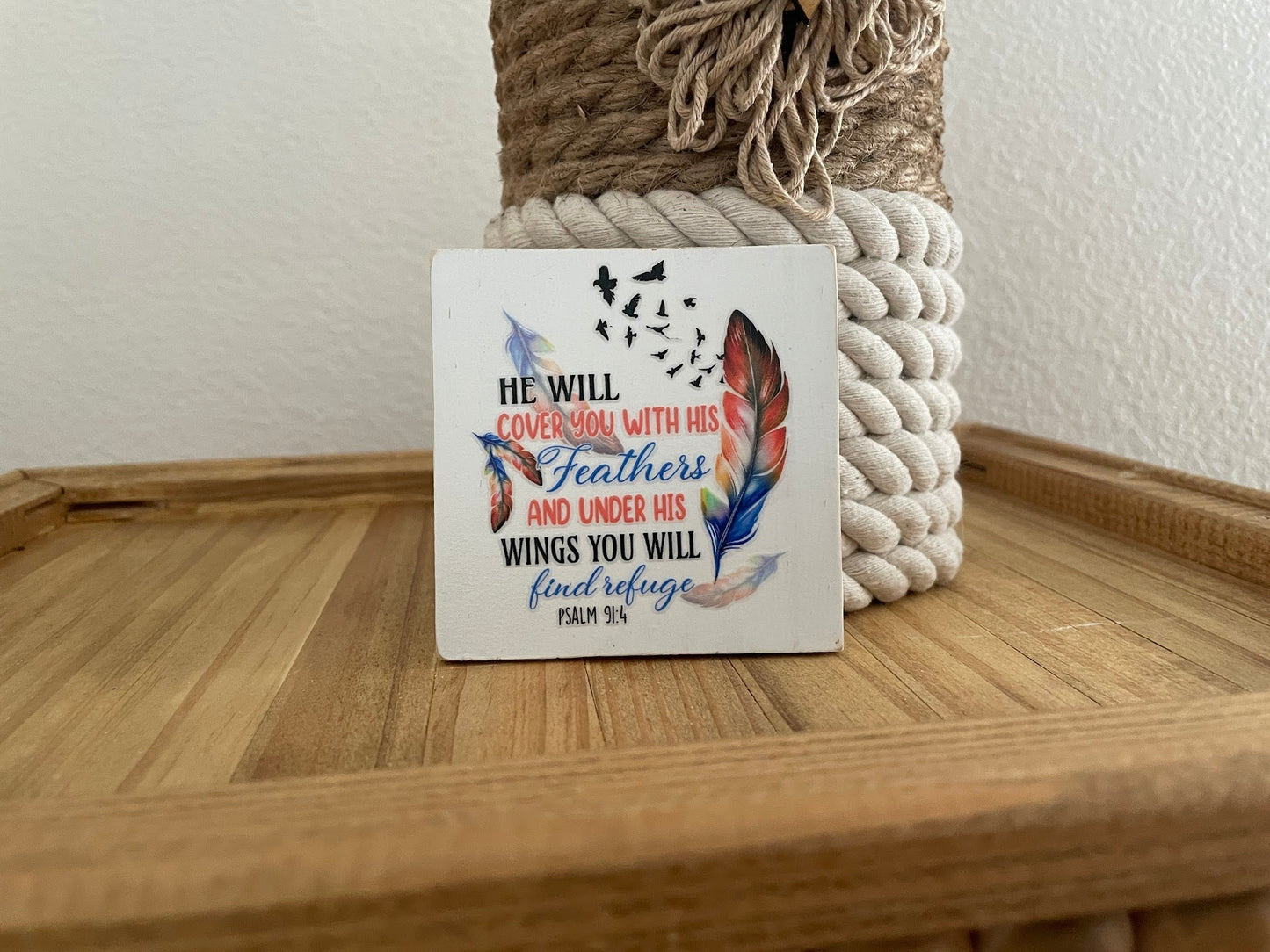 Christian Tiered Tray Decor, Religious Mini Wooden Signs
