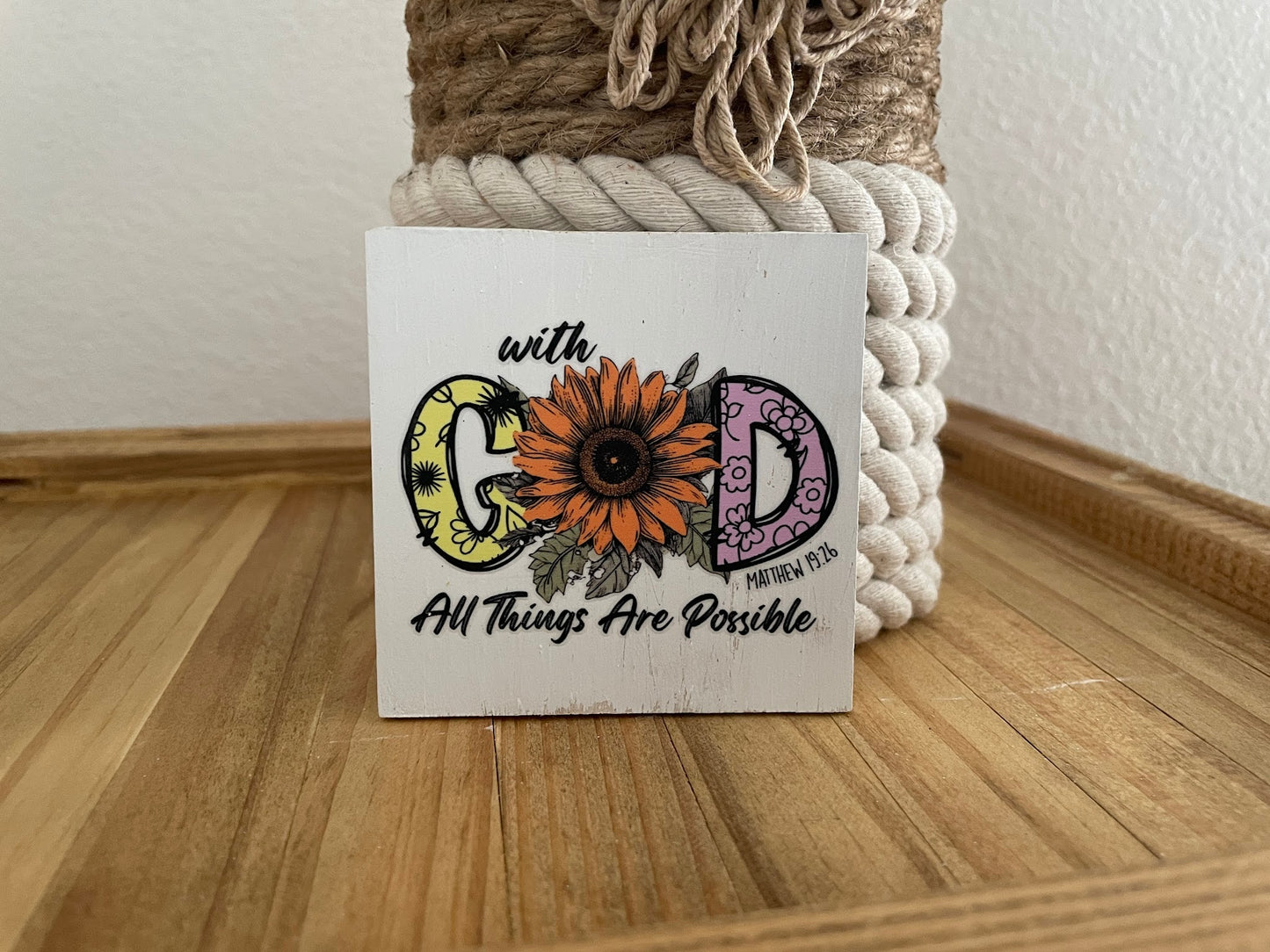 Christian Tiered Tray Decor, Religious Mini Wooden Signs