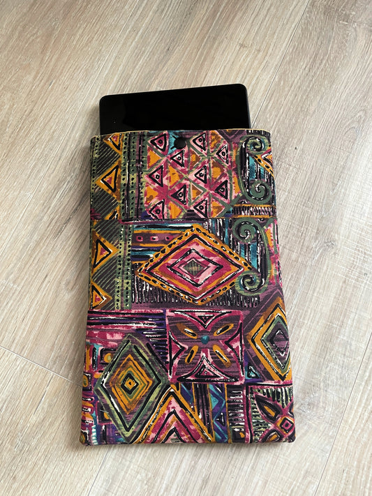 African Print E-Reader Sleeve: Padded Tablet Cover with Pocket