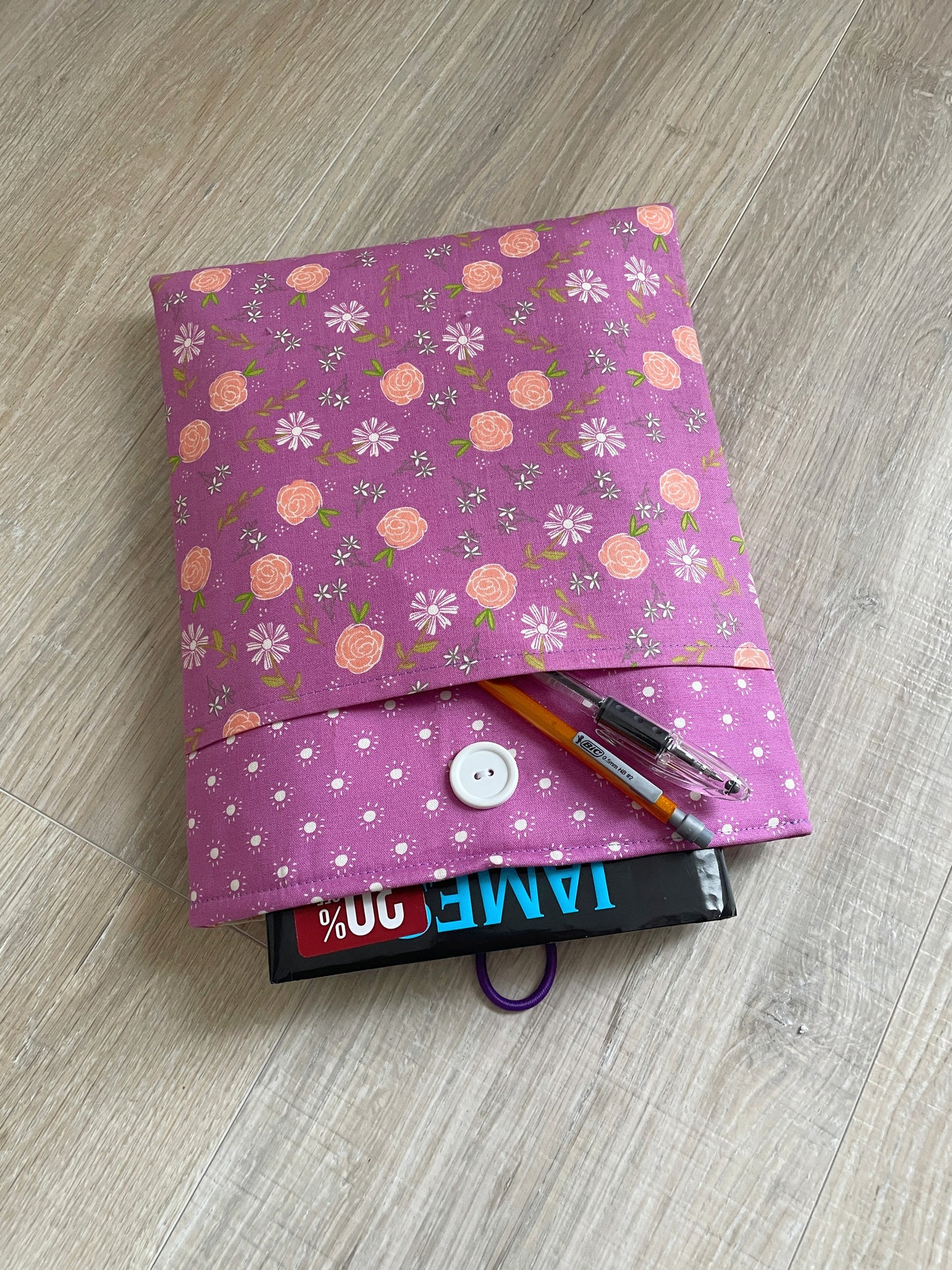 Padded Large Book / E-Reader Sleeve with Button Closure and Pocket