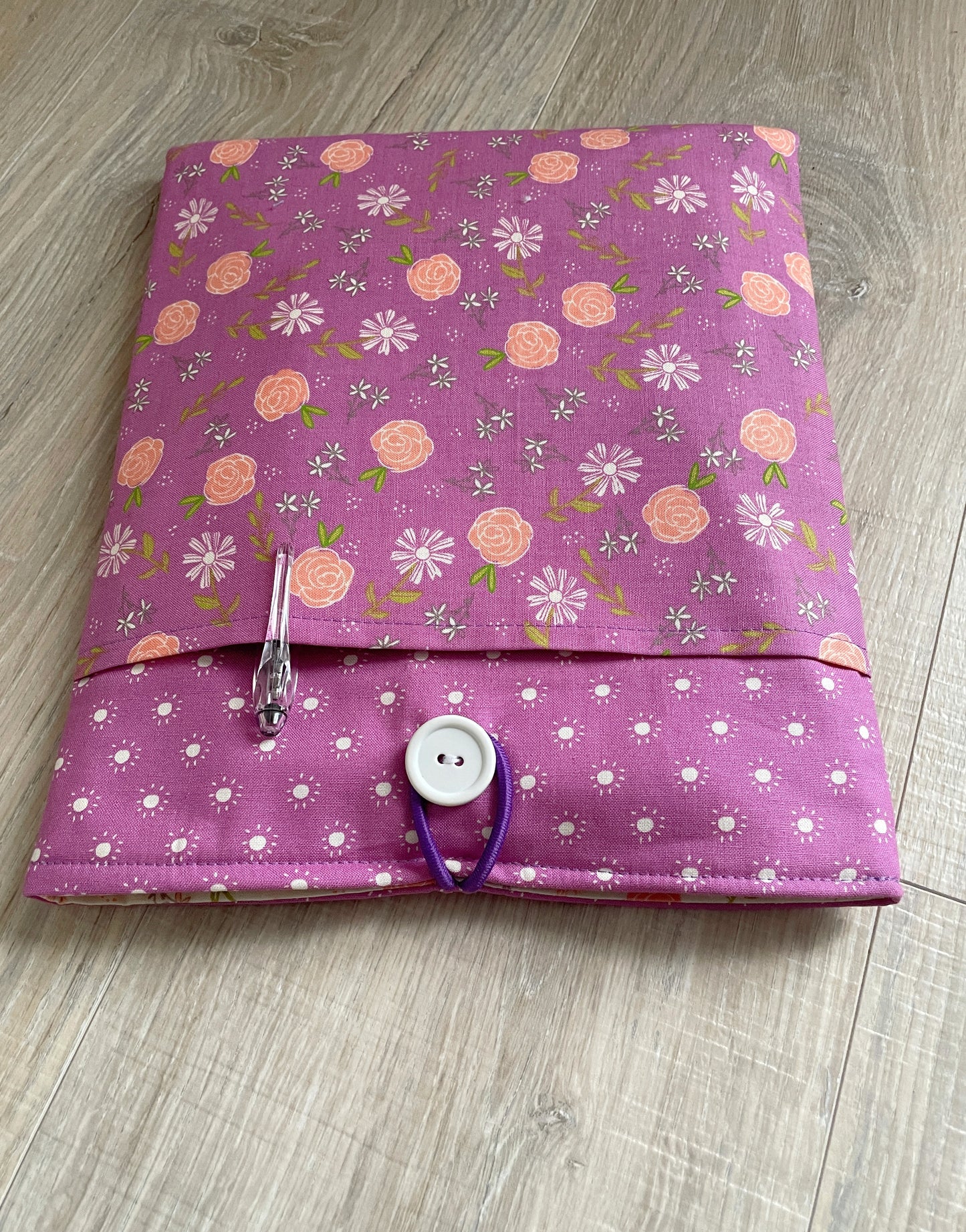 Padded Large Book / E-Reader Sleeve with Button Closure and Pocket