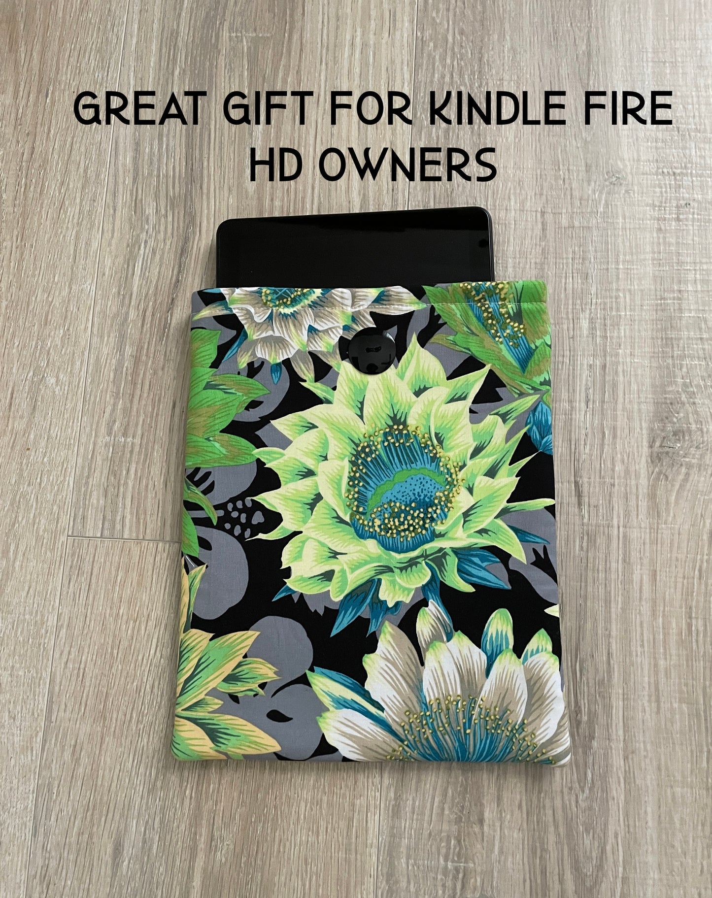 Peony Book Sleeve: 8 x 10 Padded Cotton Cover with Button Closure