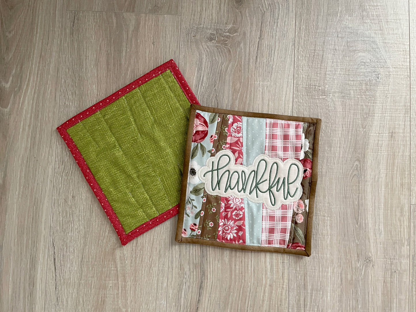 Handmade Quilted Fabric Hot Pads, Set of 2 Farmhouse Shabby Chic Pot Holders,