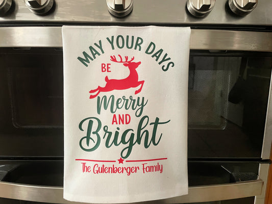 Personalized Christmas Kitchen Towel – Custom Family Name Holiday Decor
