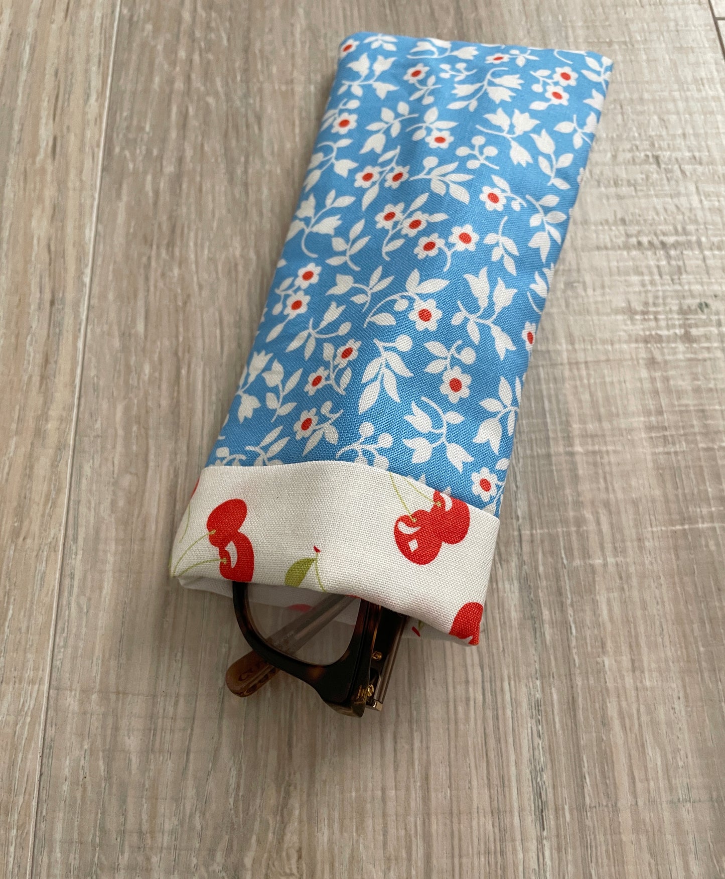 Fabric Eyeglass Case, Blue and Yellow Floral Sunglass Soft Cover