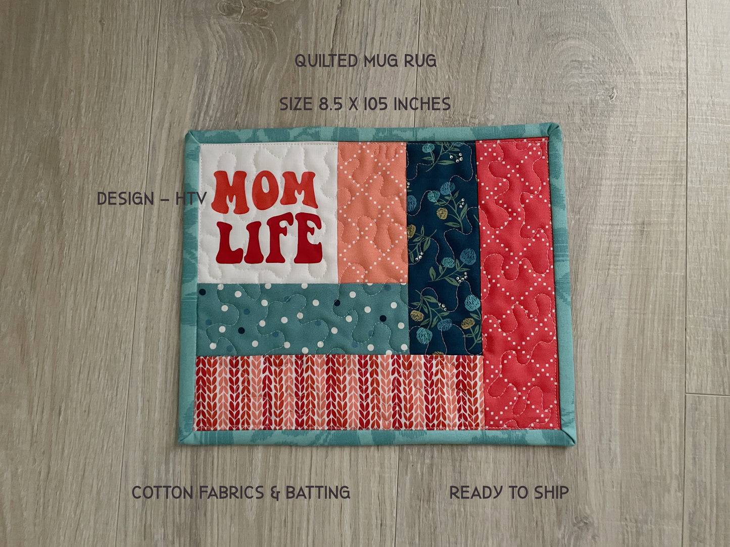 Mom Life Quilted Mug Rug, Fabric Coaster gift for Mom