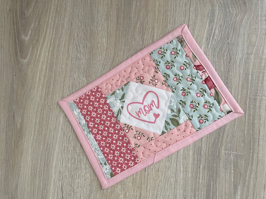 Floral Quilted Mug Rug: Shabby Chic Cotton Mom Gift