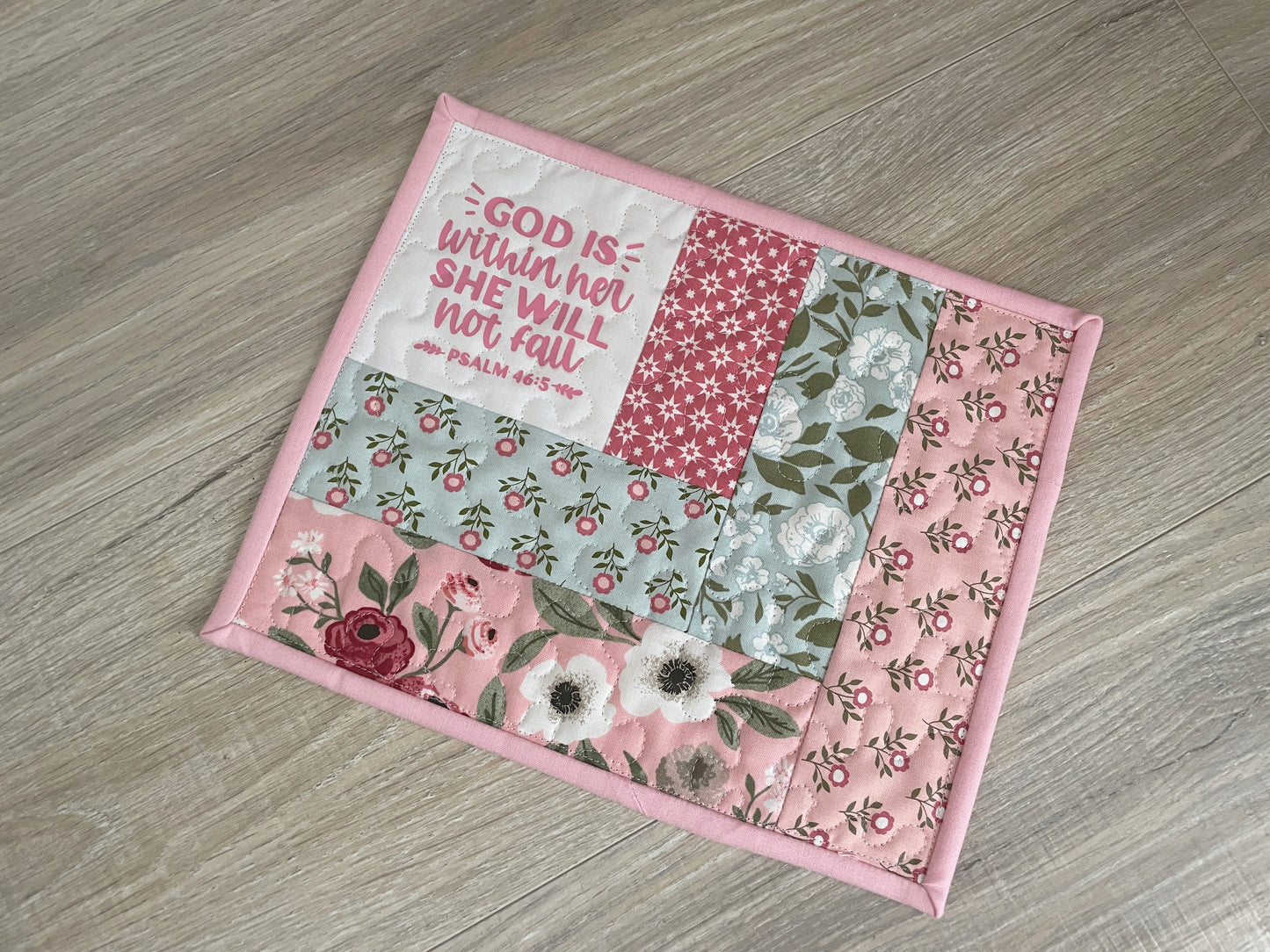 Floral Quilted Mug Rug: Shabby Chic Cotton Mom Gift