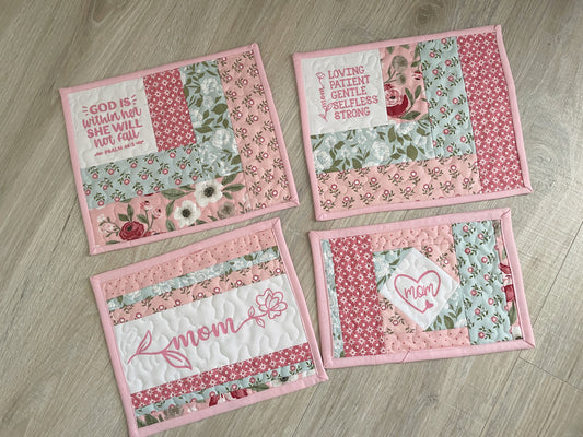 Floral Quilted Mug Rug: Shabby Chic Cotton Mom Gift