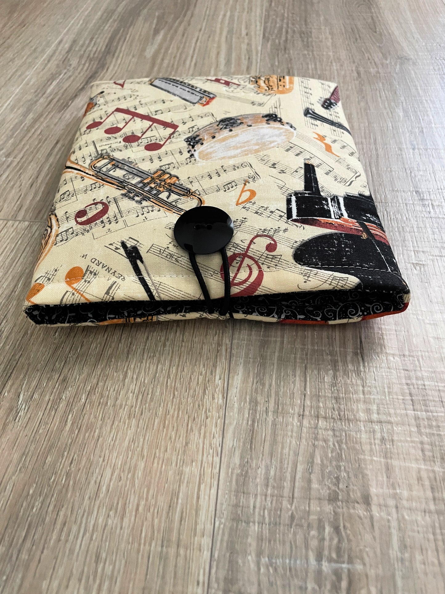 Musical Instrument Book Sleeve: Quilted Cotton Cover with Button Closure