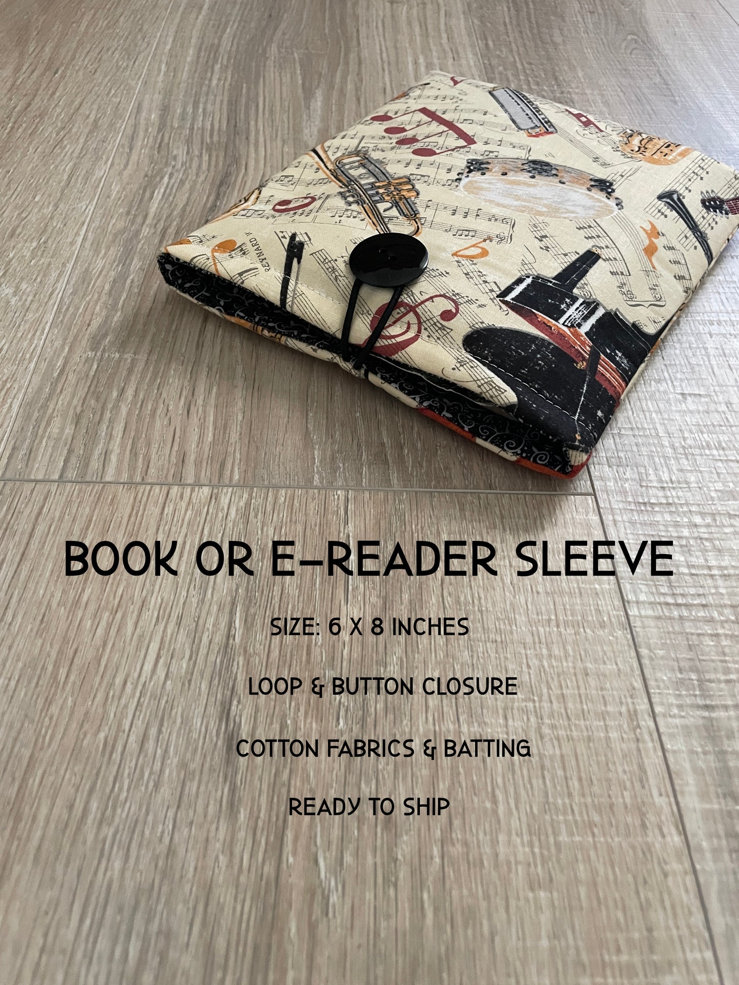 Musical Instrument Book Sleeve: Quilted Cotton Cover with Button Closure