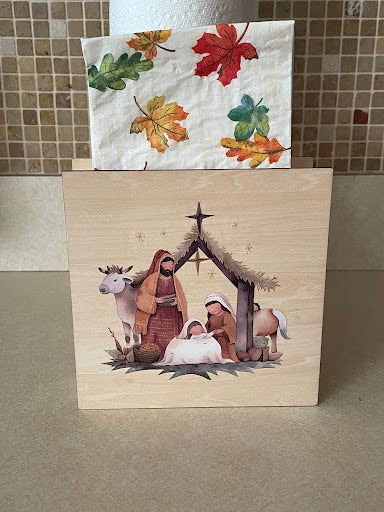 Rustic Wood Napkin Holder, Nativity Scene Kitchen Decor, O Come Let Us Adore Him Gift, Card Holder