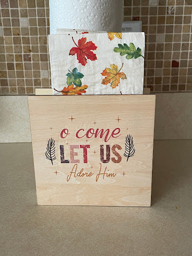 Rustic Wood Napkin Holder, Nativity Scene Kitchen Decor, O Come Let Us Adore Him Gift, Card Holder