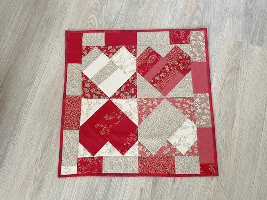 Valentine Quilted Table Topper , Handmade Farmhouse Heart Mini Quilt, 19 x 19