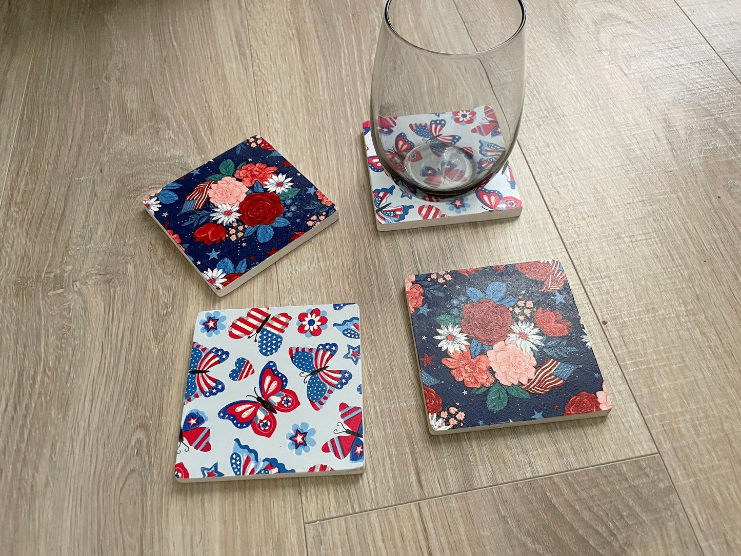 Patriotic Wood Coaster Gift, Set of 4 Handmade Wooden Coasters
