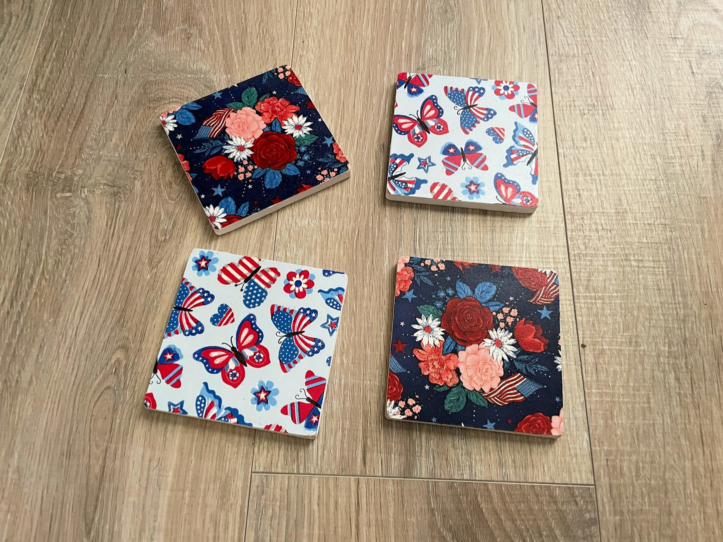 Patriotic Wood Coaster Gift, Set of 4 Handmade Wooden Coasters