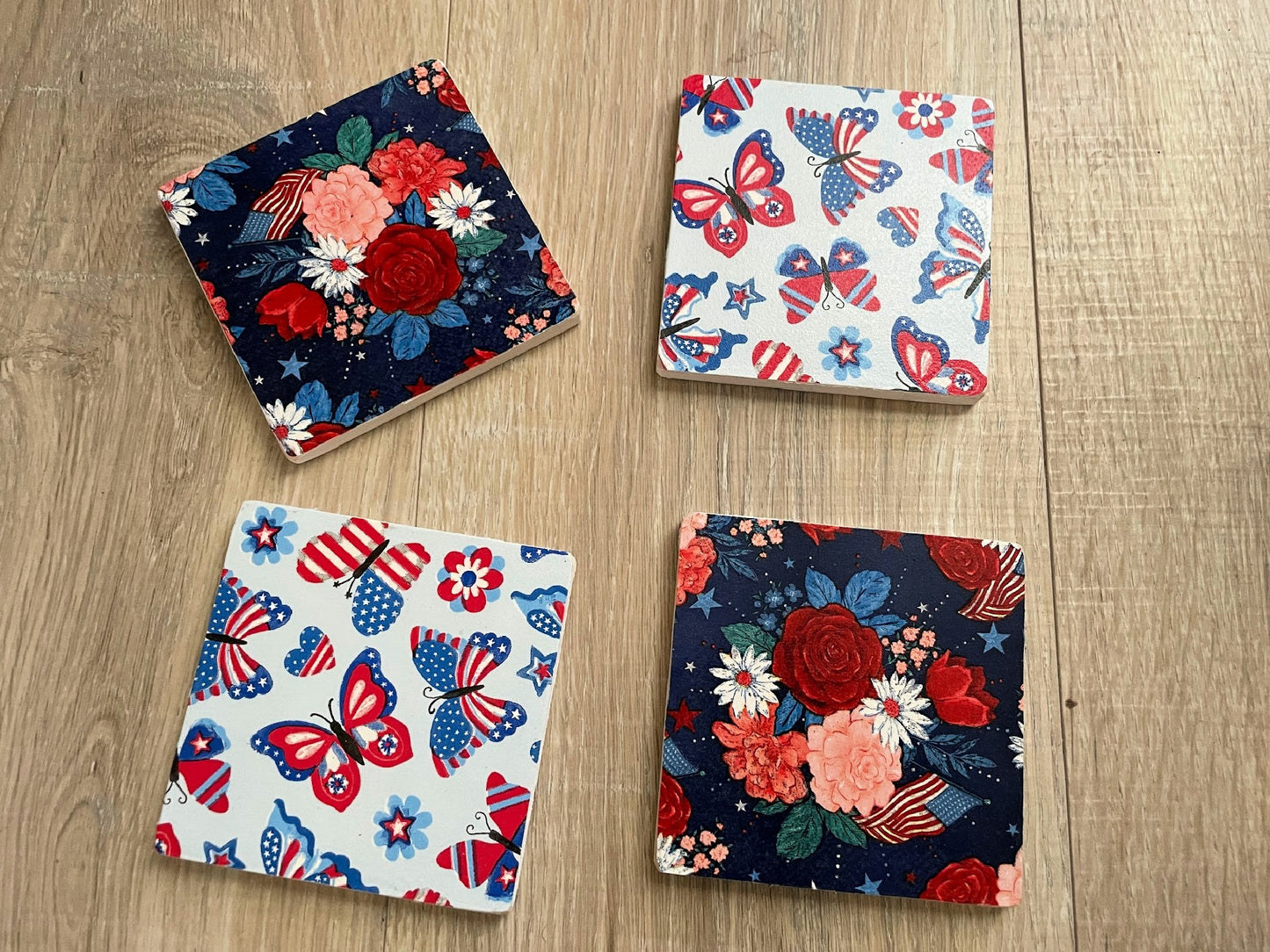 Patriotic Wood Coaster Gift, Set of 4 Handmade Wooden Coasters
