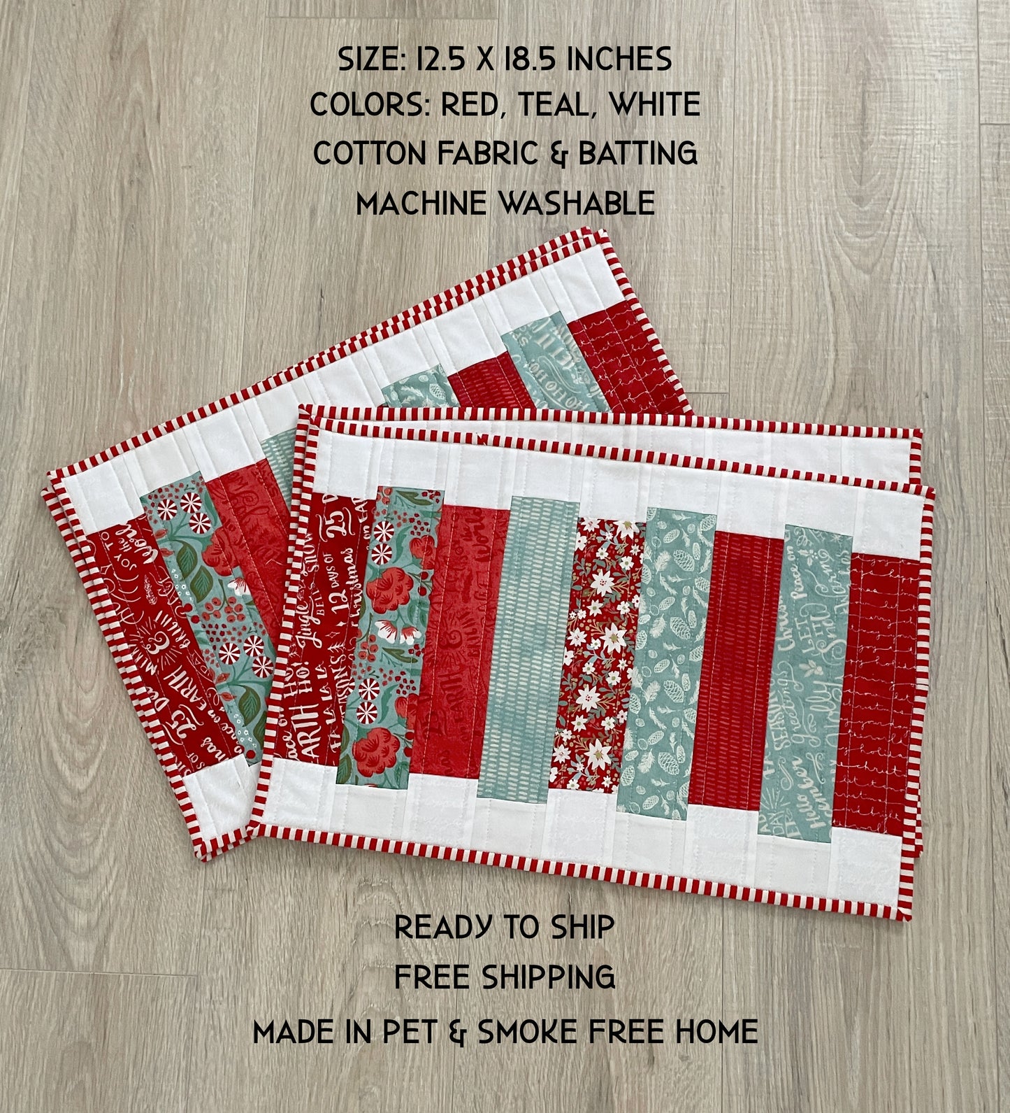 Quilted Christmas Placemats, Set of 4 Modern Kitchen Décor