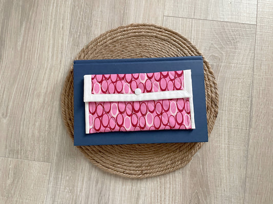 Pink and Red Eyeglass Case – Handmade Padded Glasses Sleeve with Snap Button Closure