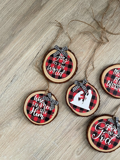 Christmas Christian Wood Slice Ornaments, Choose Your Design