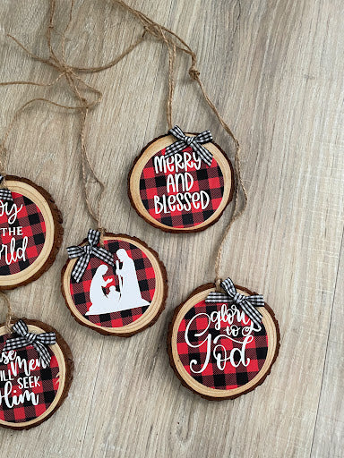 Christmas Christian Wood Slice Ornaments, Choose Your Design