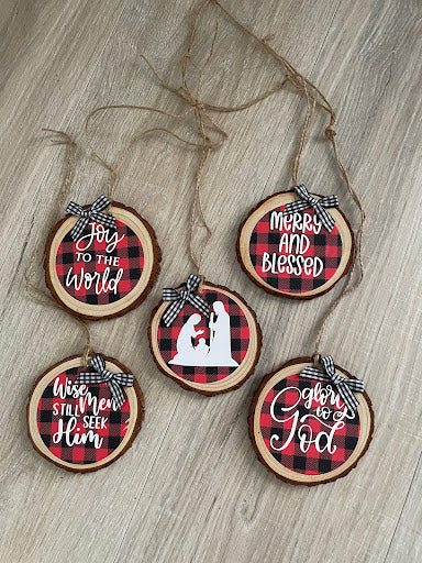 Christmas Christian Wood Slice Ornaments, Choose Your Design