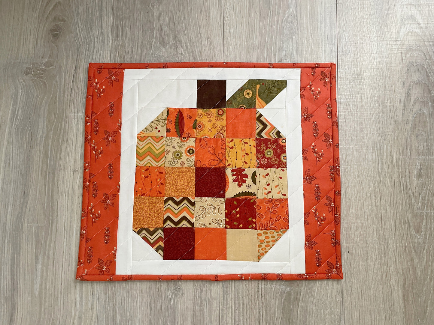 Pumpkin Table Topper, 13 x 16 Quilted Fall Centerpiece, Handmade Autumn Home Decor