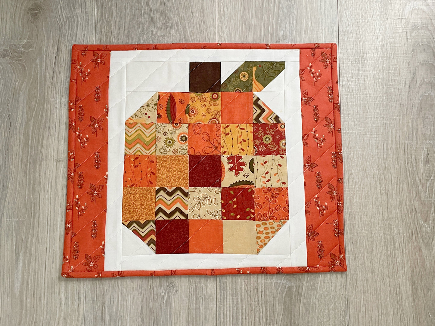 Pumpkin Table Topper, 13 x 16 Quilted Fall Centerpiece, Handmade Autumn Home Decor