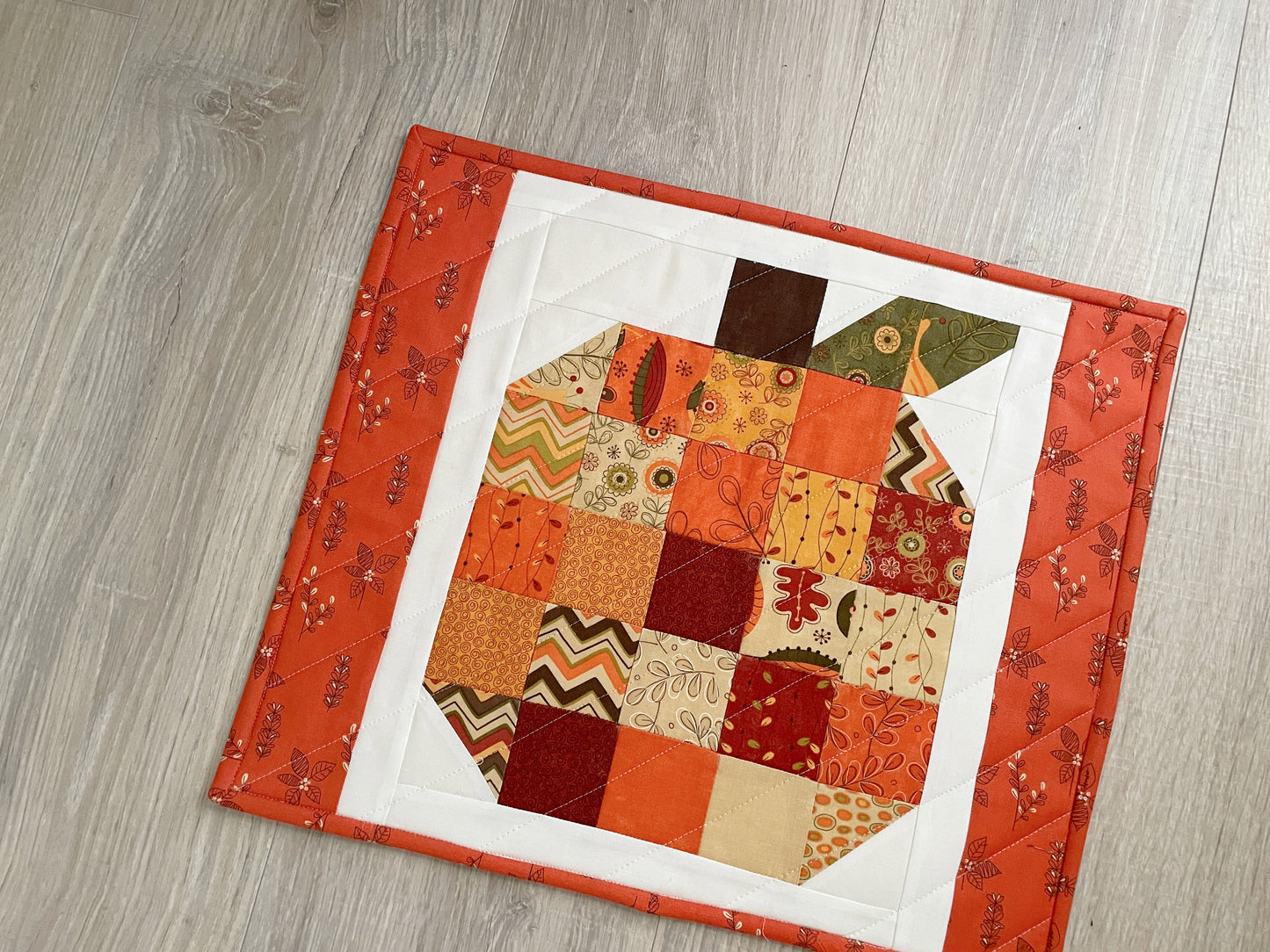 Pumpkin Table Topper, 13 x 16 Quilted Fall Centerpiece, Handmade Autumn Home Decor