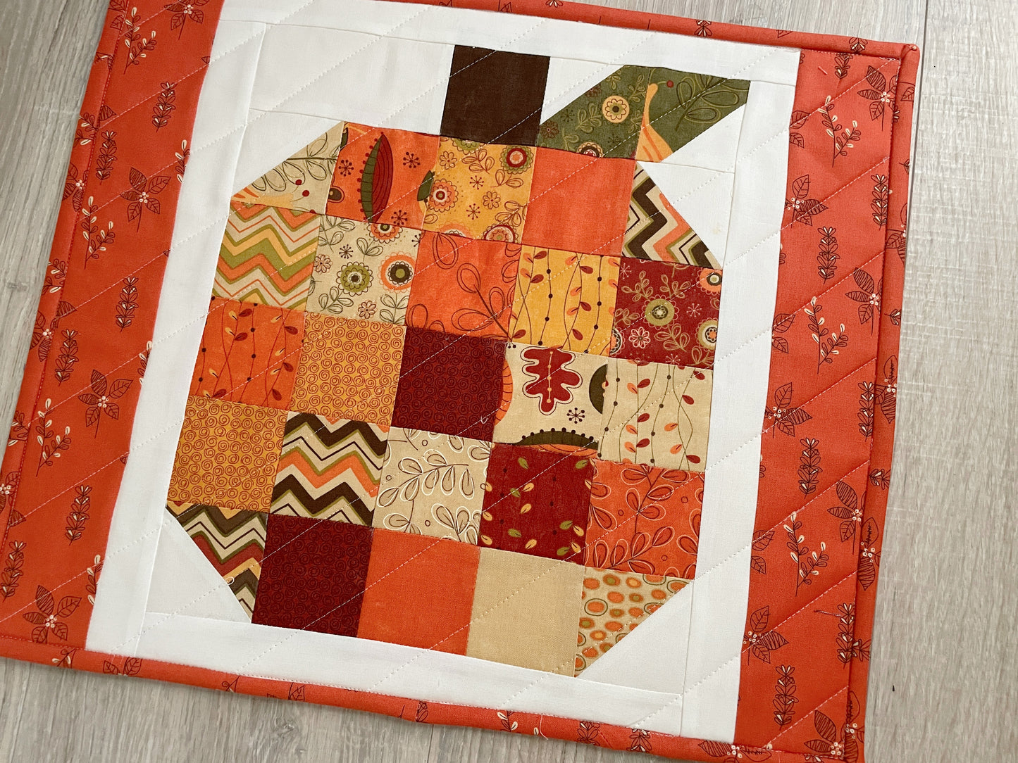 Pumpkin Table Topper, 13 x 16 Quilted Fall Centerpiece, Handmade Autumn Home Decor