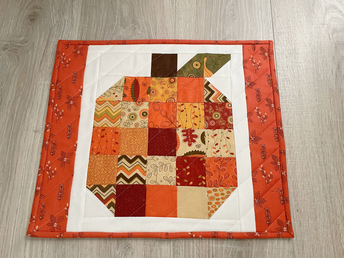 Pumpkin Table Topper, 13 x 16 Quilted Fall Centerpiece, Handmade Autumn Home Decor