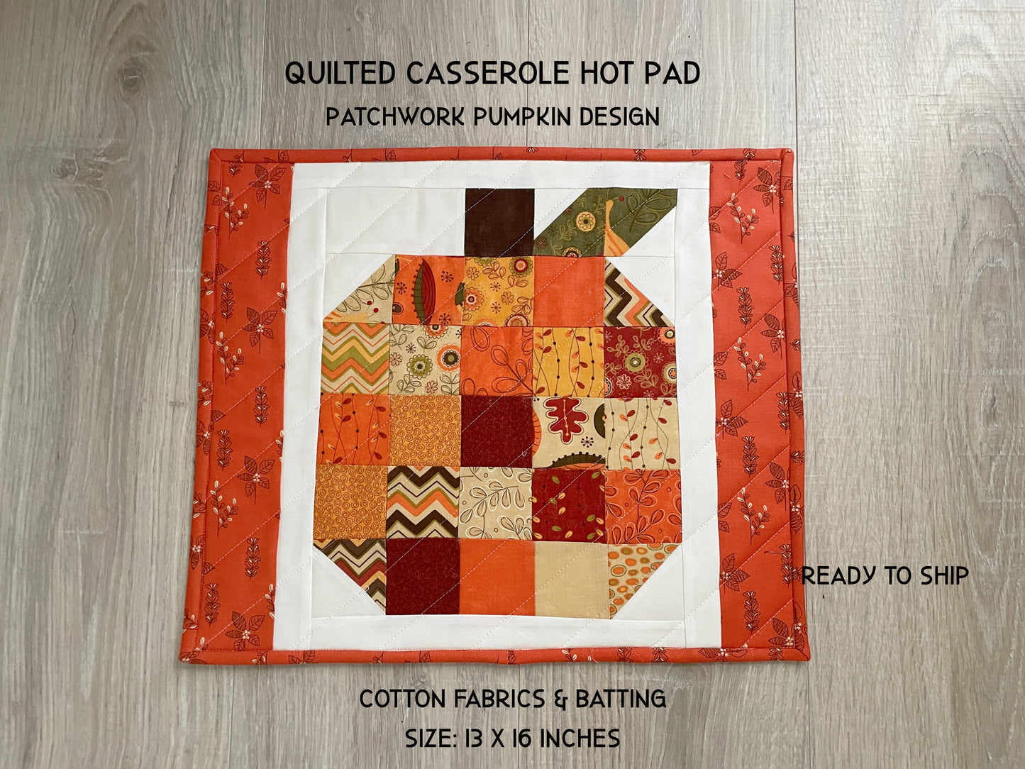 Pumpkin Table Topper, 13 x 16 Quilted Fall Centerpiece, Handmade Autumn Home Decor