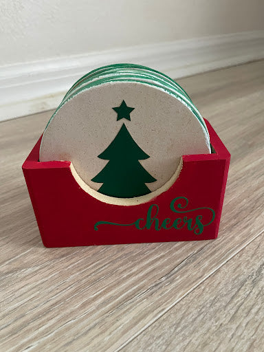 Christmas Coasters, Set of 6 Wooden Holiday Coasters