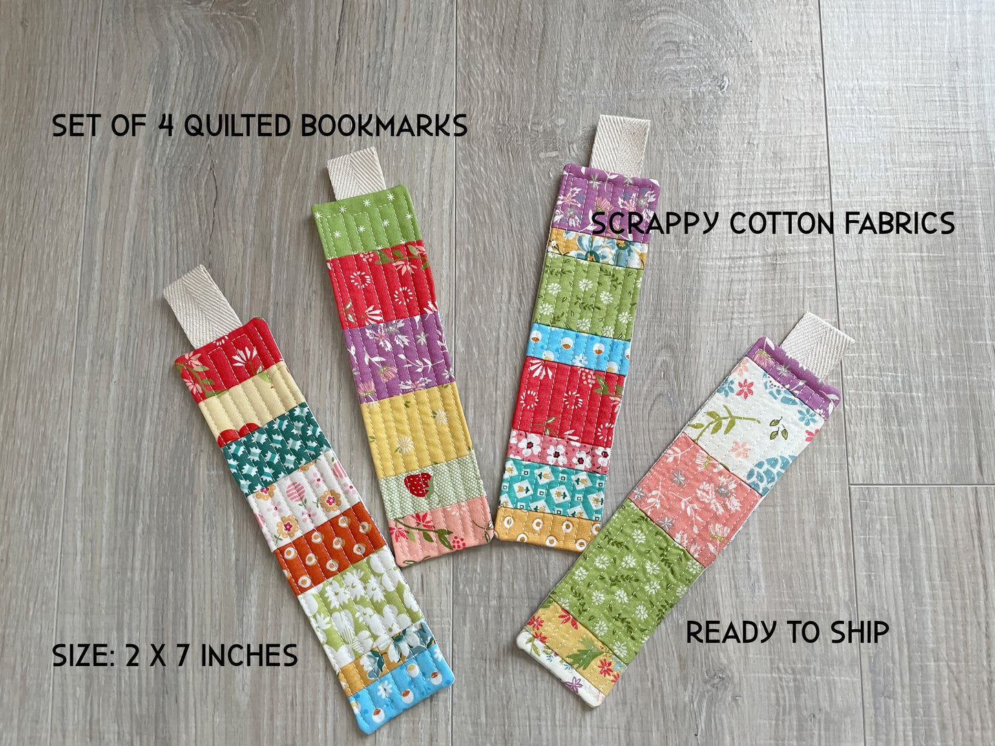 Handmade Quilted Bookmarks, Set of 4 Scrappy Bookmark Gift for Book Lovers