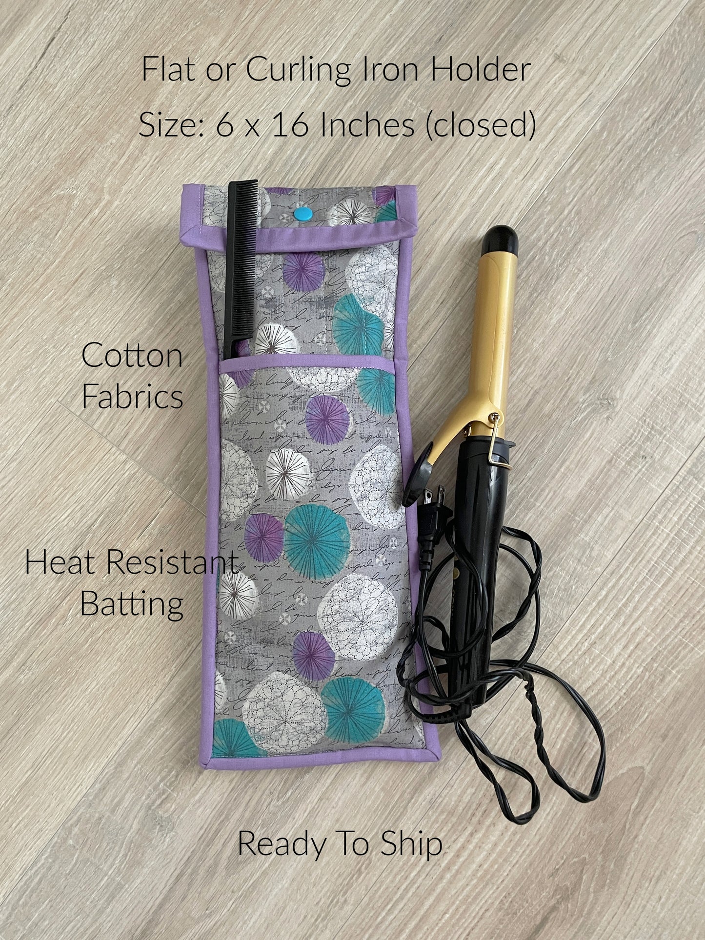Handmade Flat Iron or Curling Iron Holder, Purple and Teal Spirographs