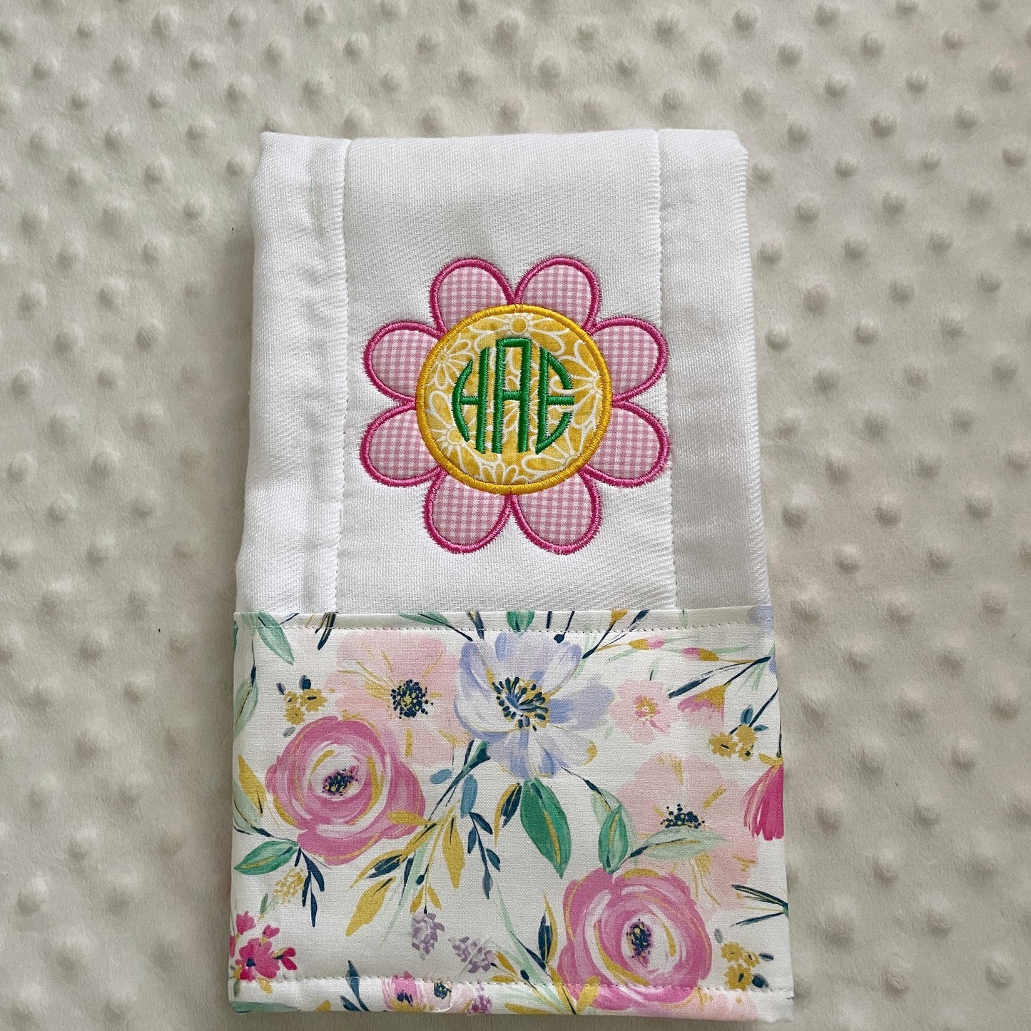 Handmade Baby Girl Gift - Personalized Bib and Burp Cloth in Pastel Florals