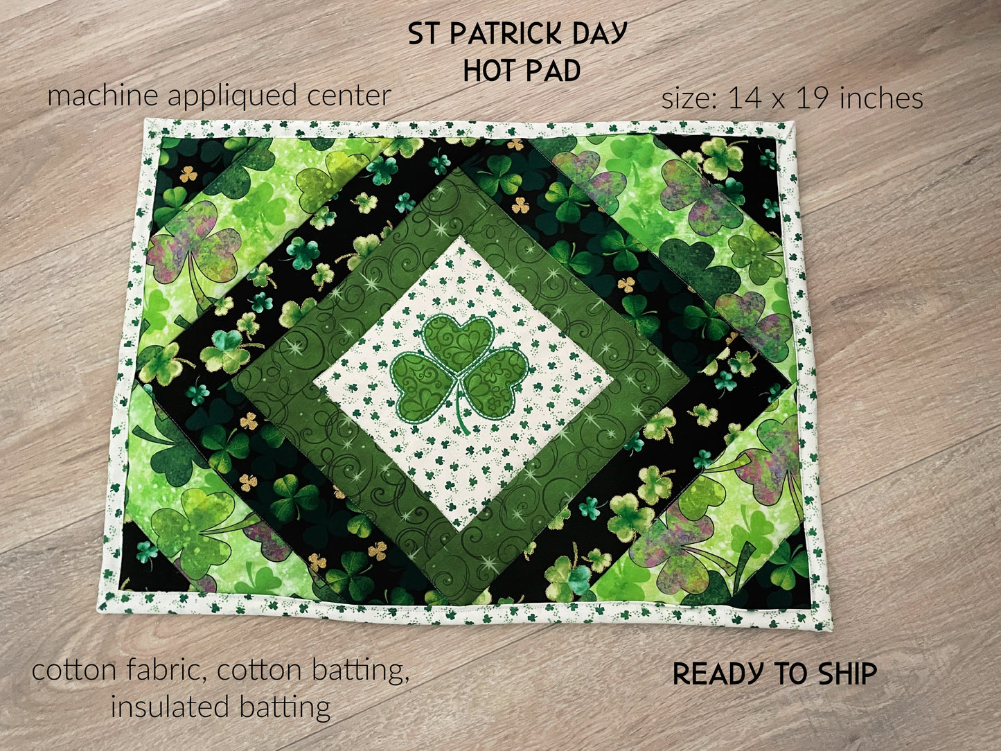 St Patrick's Day Casserole Hot Pad, Shamrock Kitchen Decor, Oversized Kitchen Potholder, Irish Small Table Topper
