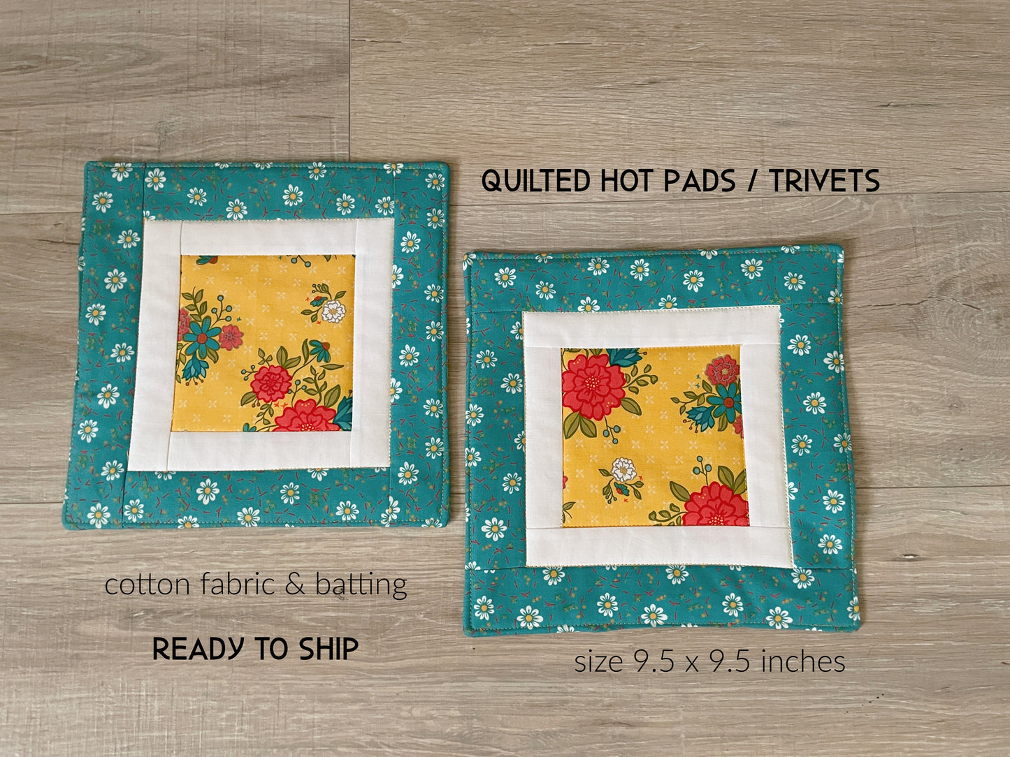 Set of 2 Large Handmade Summer Potholders, Quilted Hot Pads