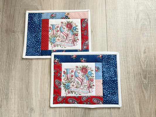 Patriotic Quilted Mug Rugs – USA 250 – Set of Two
