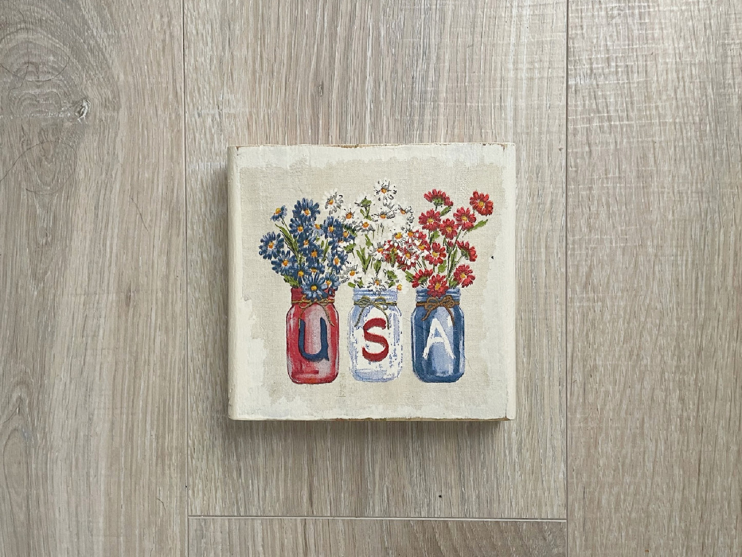 Patriotic Wood Block Sign, Tier Tray Shelf Sitter USA Home Decor